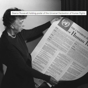 Eleanor Roosevelt segura a Declaração Universal dos Direitos Humanos