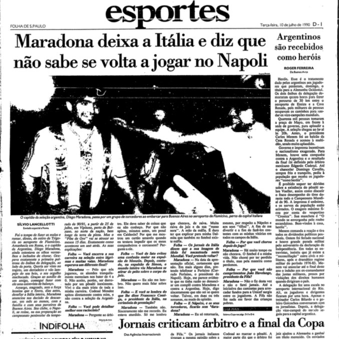 A entrevista que fiz com Maradona, no ônibus da Argentina, depois da final de 90