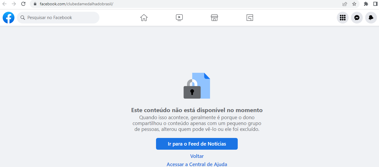 Página do Facebook do Clube da Medalha está fora do ar