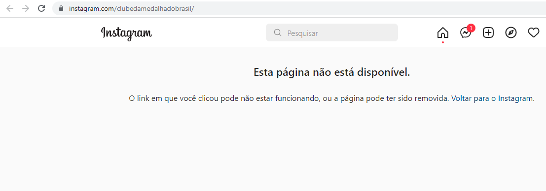 Página do Instagram do Clube da Medalha está fora do ar