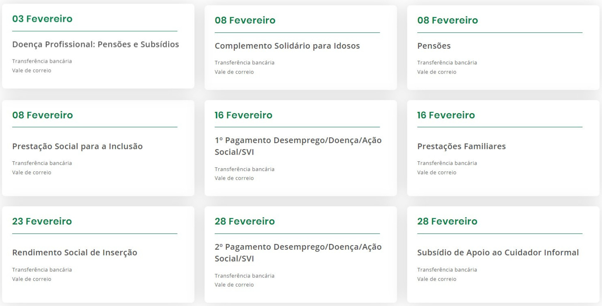 Recebe subsídios ou pensões? Estas são as datas de pagamento em fevereiro