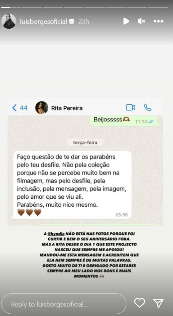 A mensagem de Rita Pereira que emocionou Luís Borges