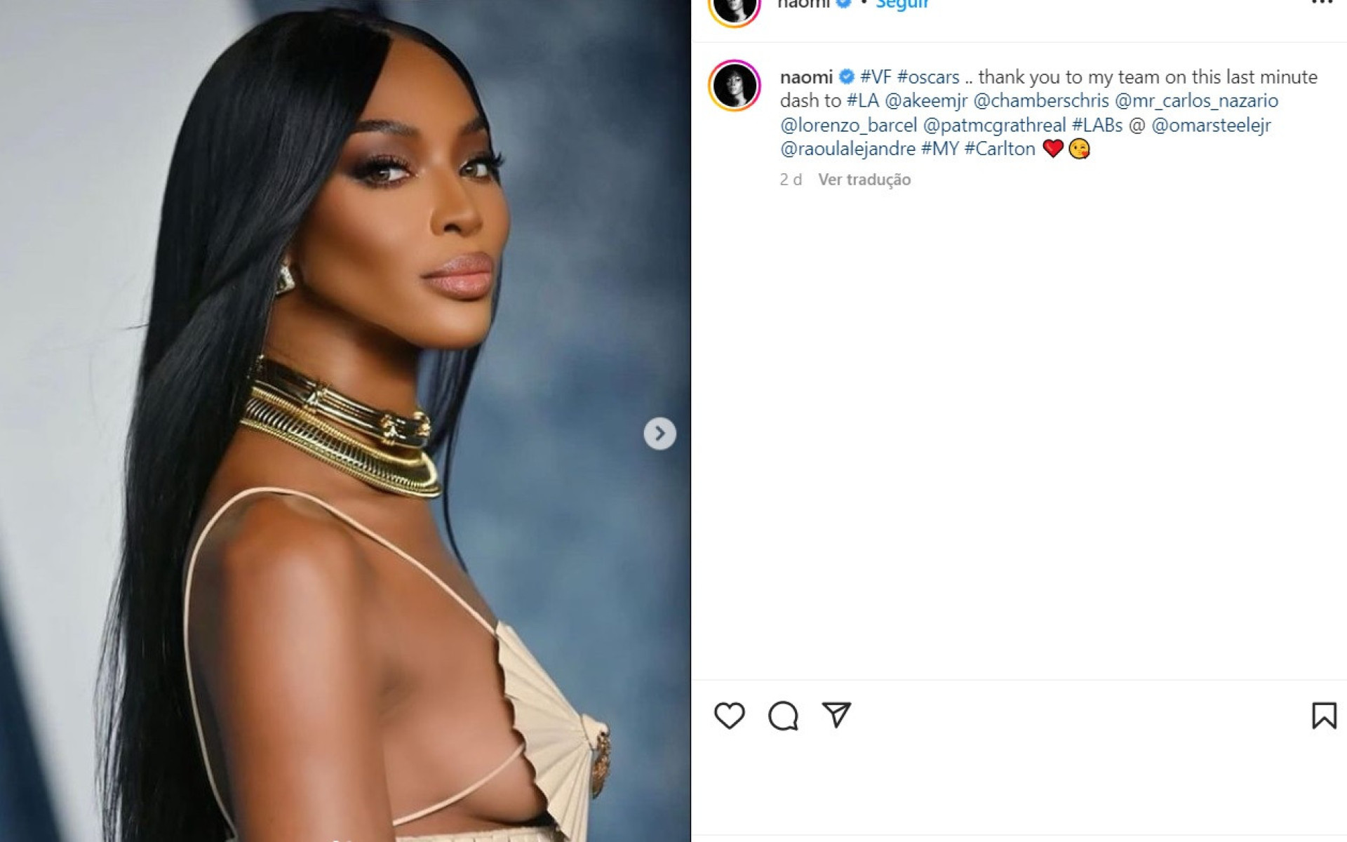 Naomi Campbell recebe críticas e é acusada de recorrer ao Photoshop