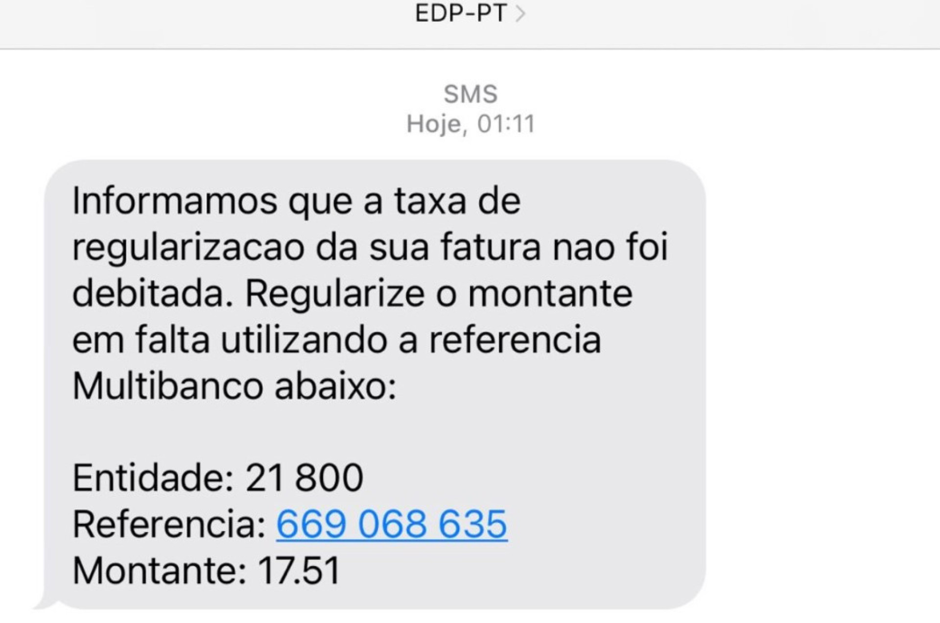 Recebeu esta mensagem em nome da EDP? Atenção, é fraude