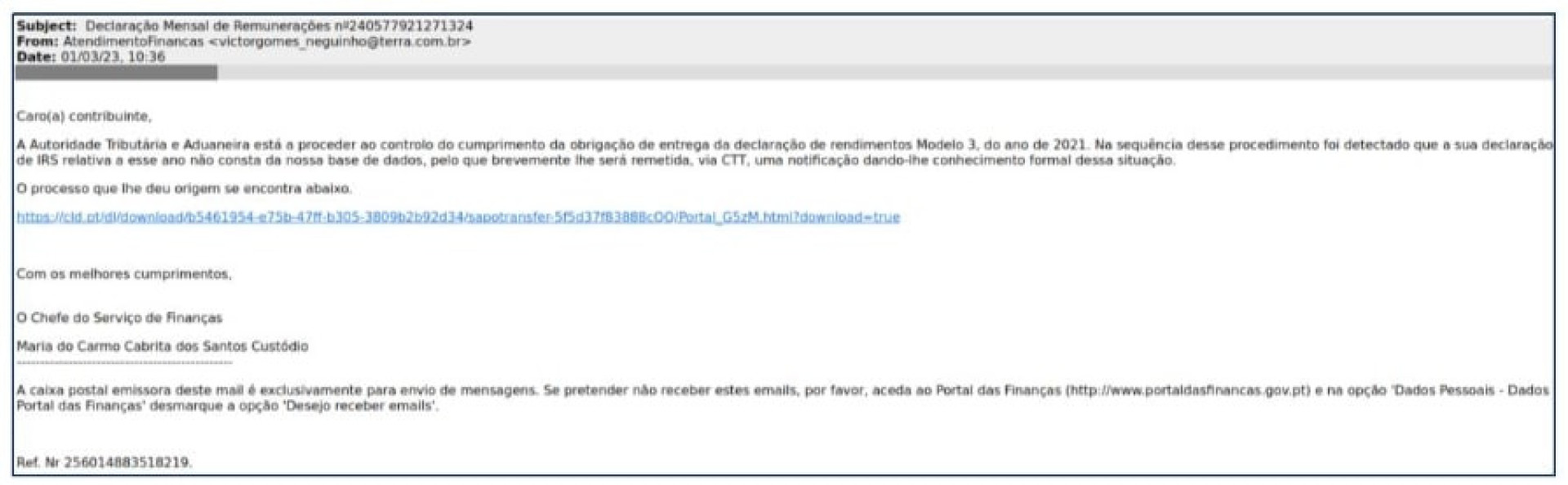 Recebeu este e-mail? Fisco alerta para "mensagem fraudulenta"