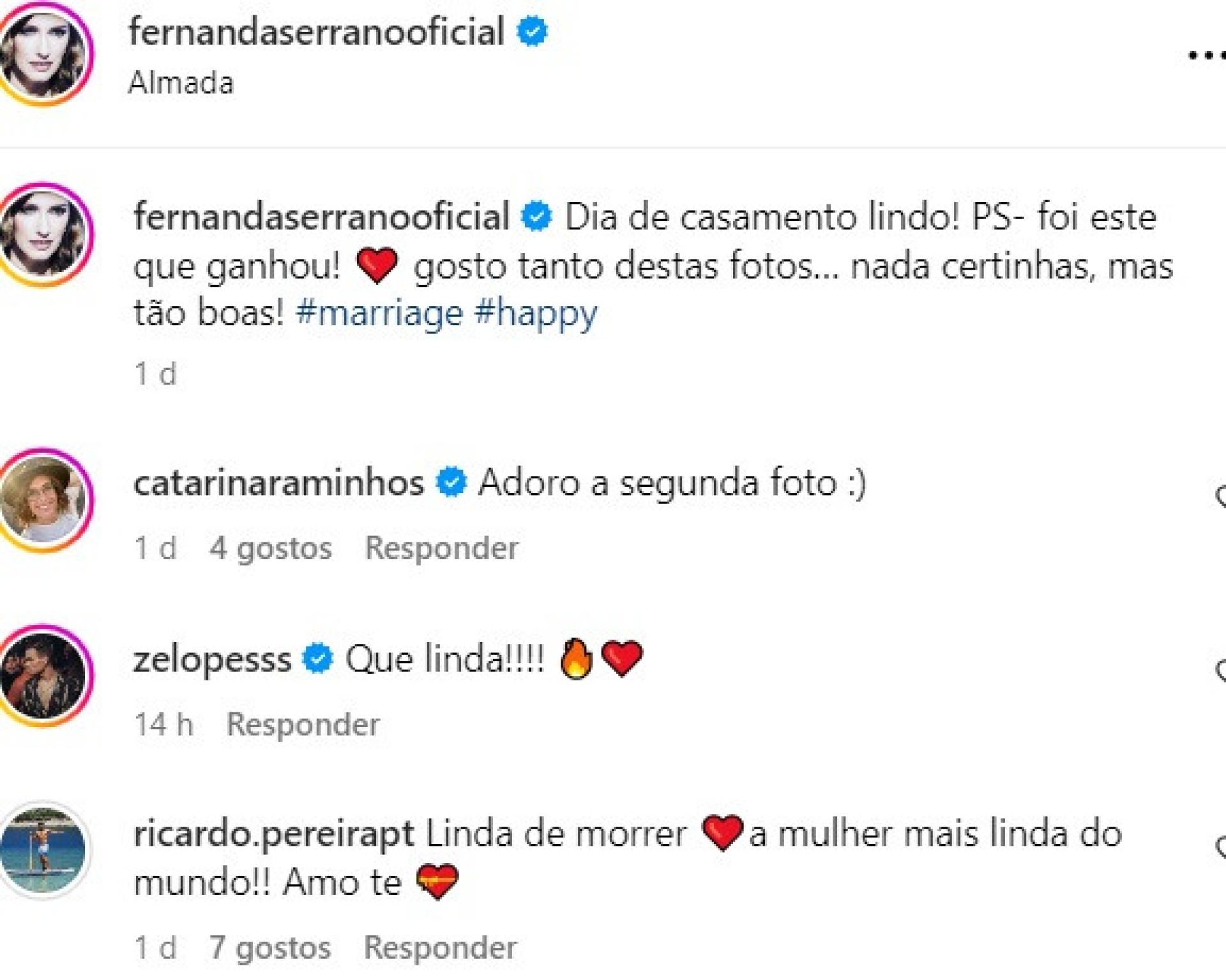 Companheiro de Fernanda Serrano elogia atriz: "Linda de morrer"