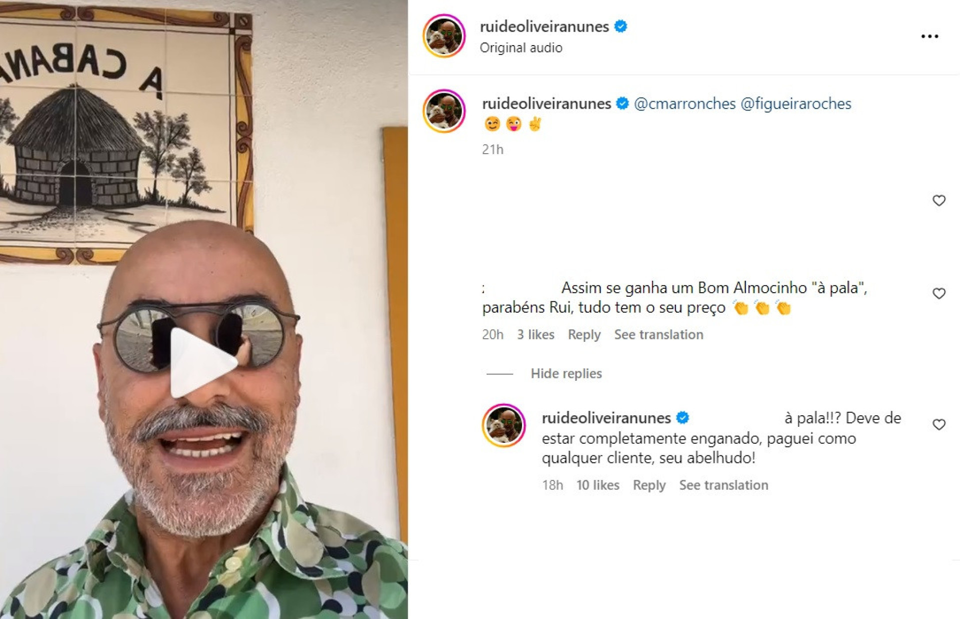 Rui Oliveira Nunes almoça "à pala"? Marido de Goucha responde à letra