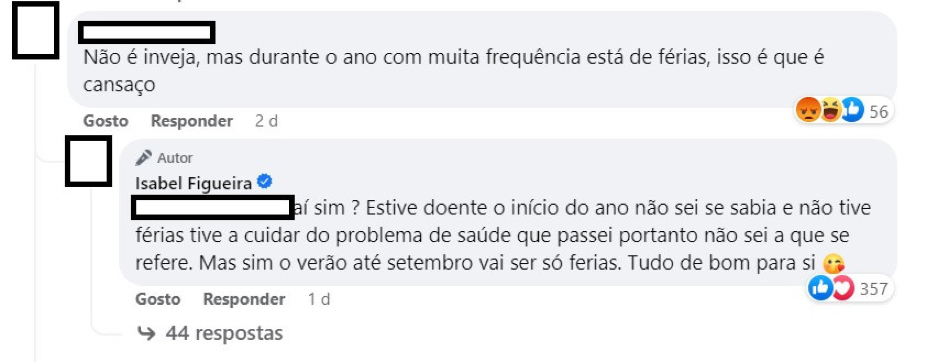 Sempre de férias? Isabel Figueira reage a comentário