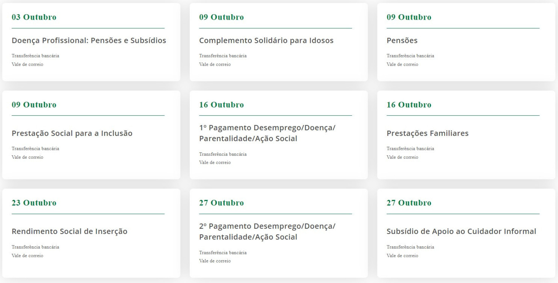 Recebe subsídios ou pensões? Estas são as datas de pagamento em outubro