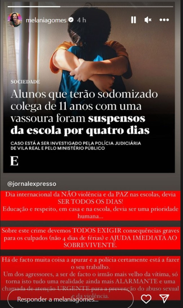 Melânia Gomes manifesta-se sobre caso de menino sodomizado em escola