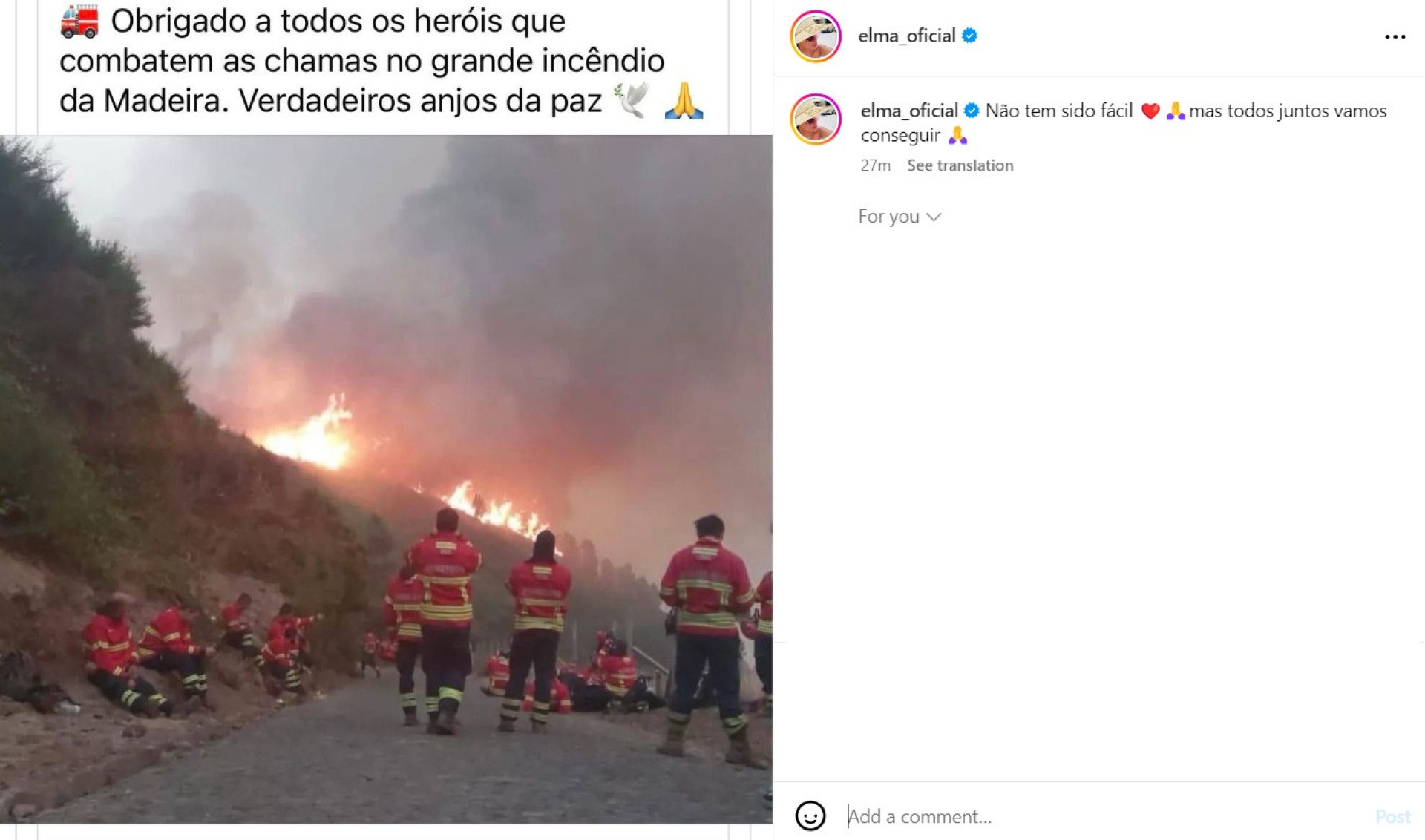 Elma Aveiro sobre incêndios na Madeira: "Não tem sido fácil"